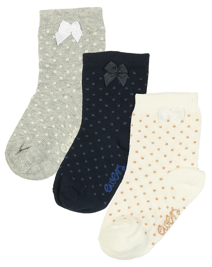 Babysocken PÜNKTCHEN & SCHLEIFE 3er-Pack in creme/grau/navy