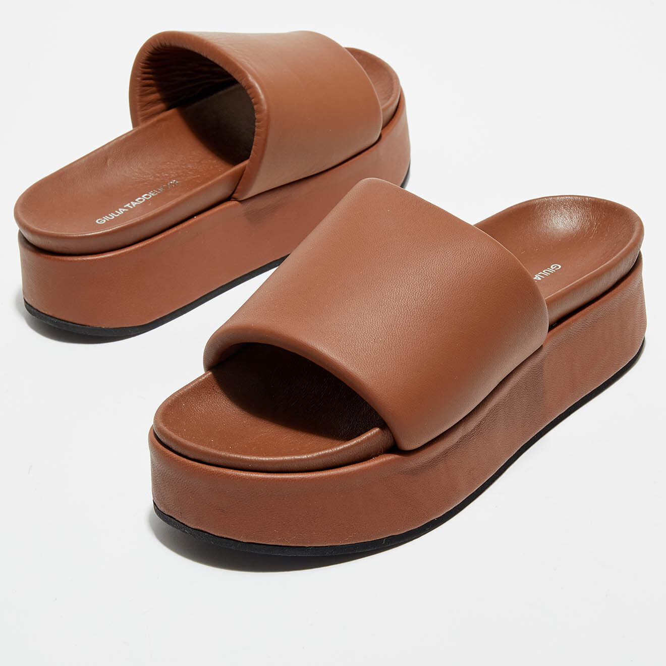Giulia Taddeucci Mules compensées en Cuir cognac - Talon 5 cm