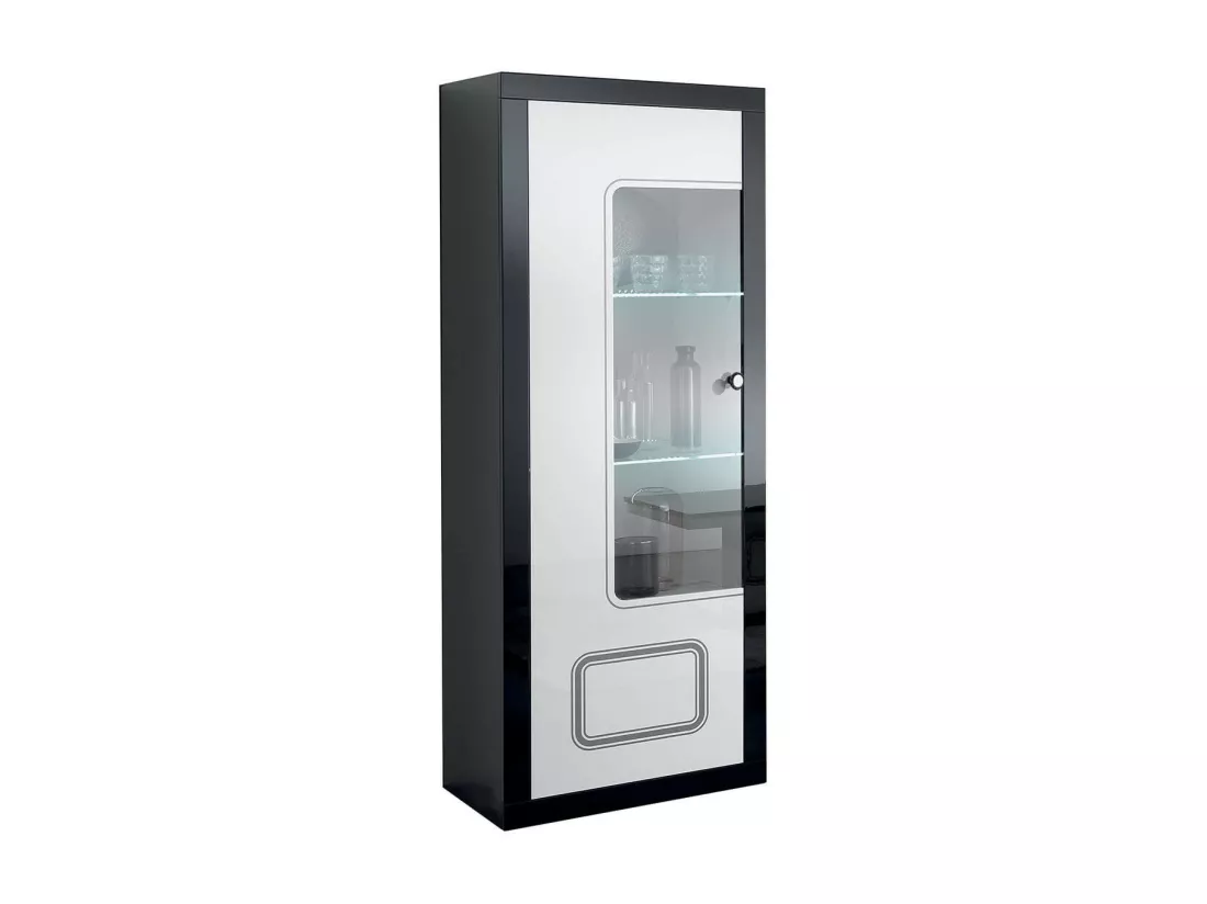 ROBBIE - Vitrine 1 Porte Gauche Laqué Noir et Blanc