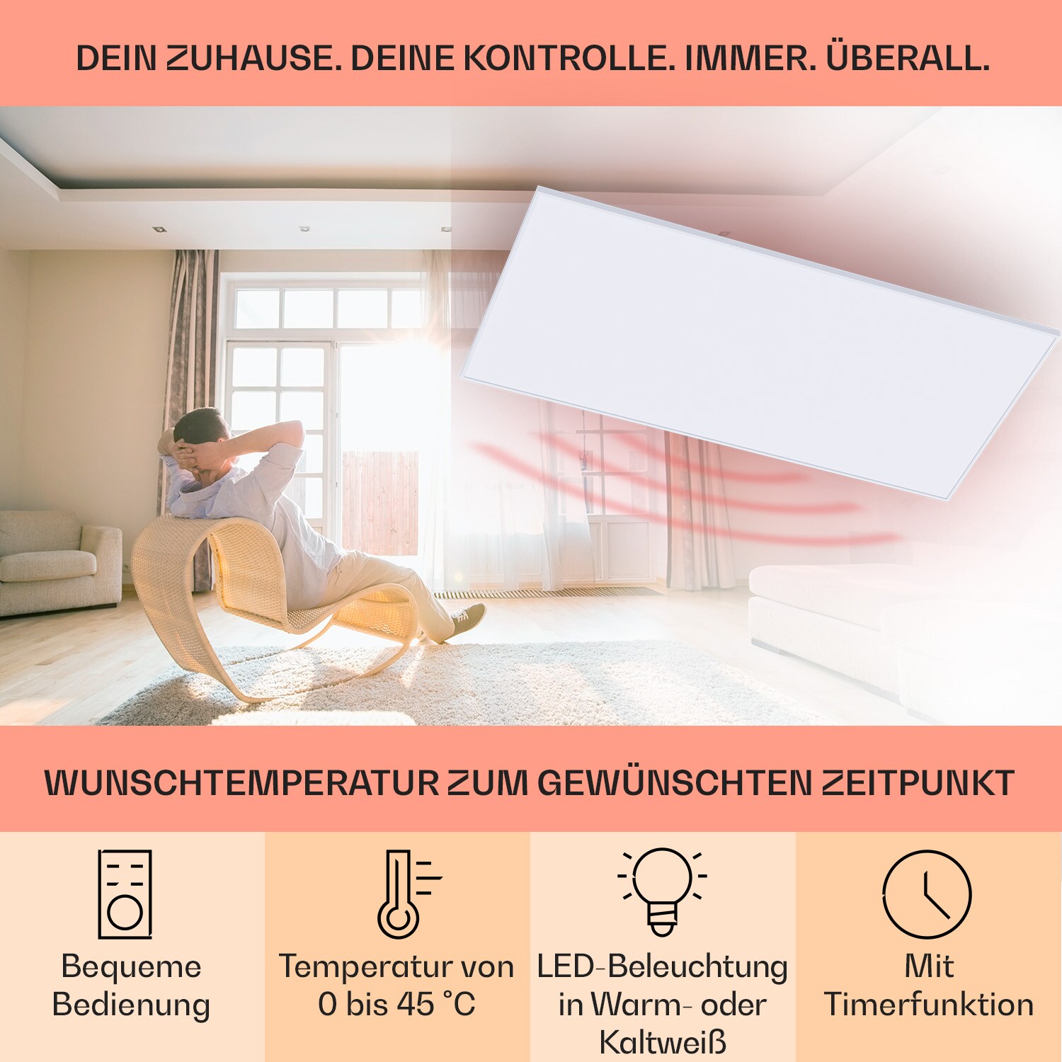 Wondersky Decken-Infrarotheizstrahler 700W 60 x 6 x 120 cm (BxHxT)IP44 700 W
