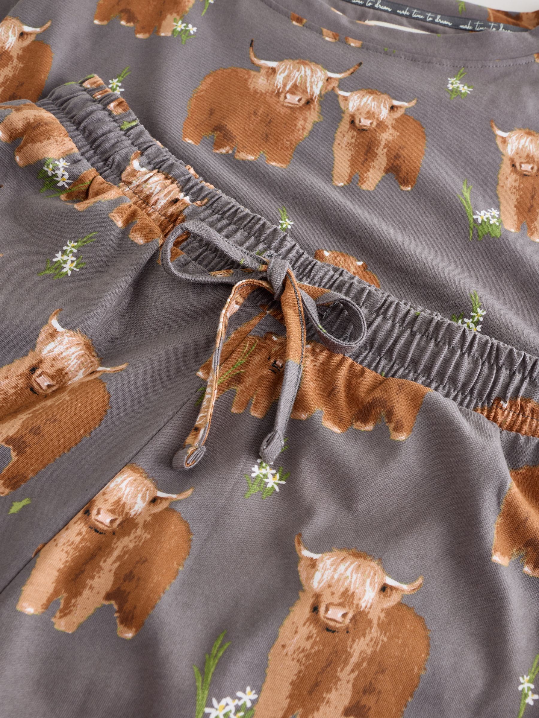 Houtskoolgrijze Hamish The Highland Cow - Set van 100% katoenen shortpyjama