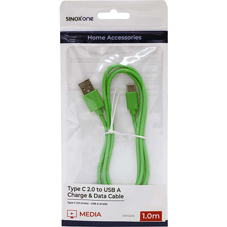 Sinox One USB C til USB A kabel. 1m. Grøn
