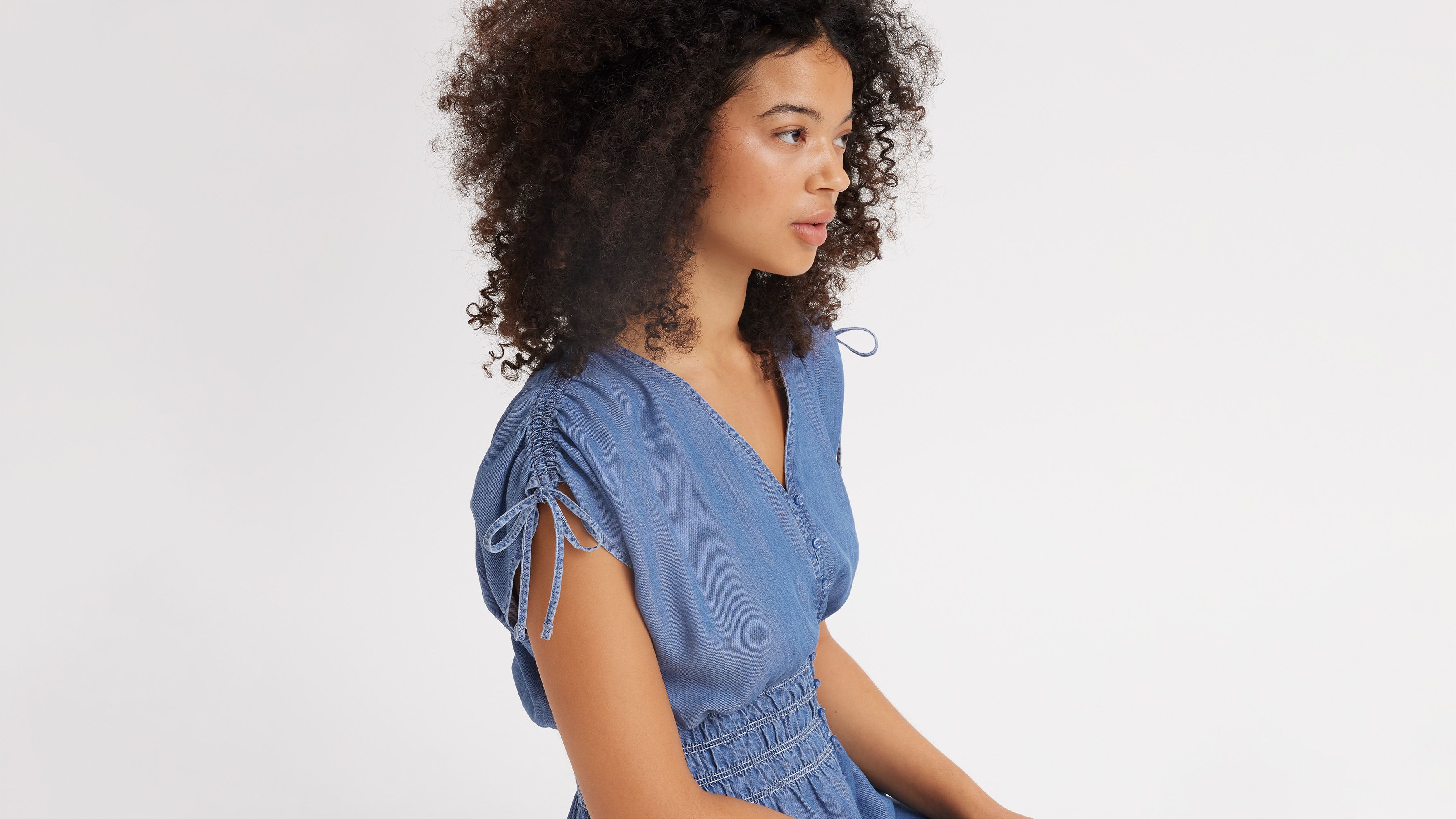 Robe mi-longue Betty Lightweight - New News - Bleu