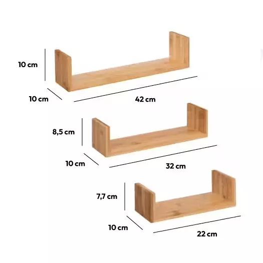 Lot de 3 étagères bambou (L22-32-42 cm) Fixy Naturel