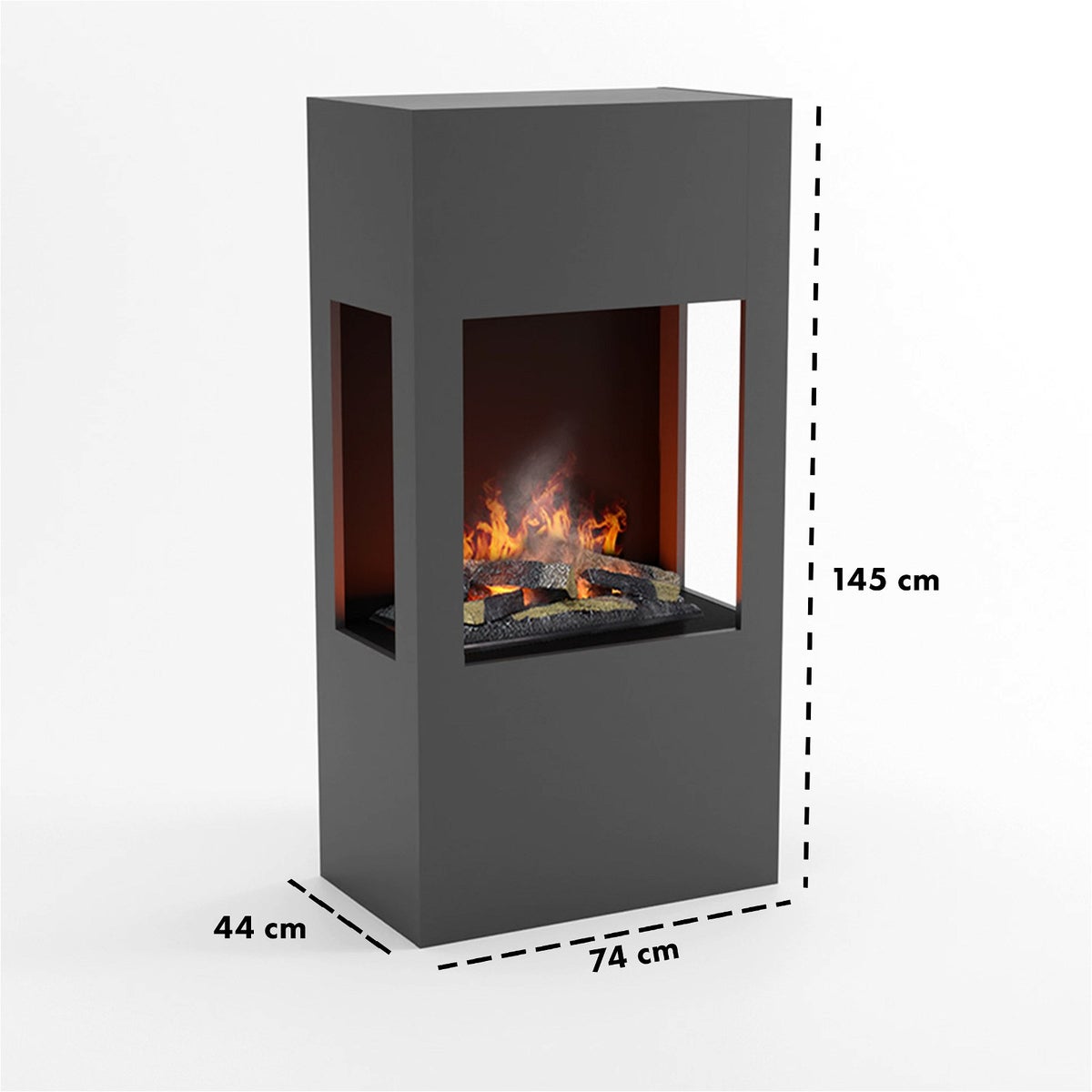 GLOW FIRE Elektrische haard 'Böll' | Waterdamphaard met OMC 600 inclusief hout in grijs als roomdivider | HxBxD: 145x54x44 cm