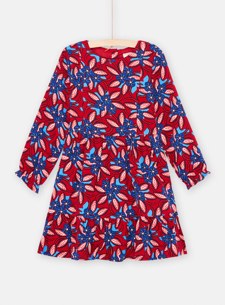 Robe à fond carmin et imprimé fleuri fille