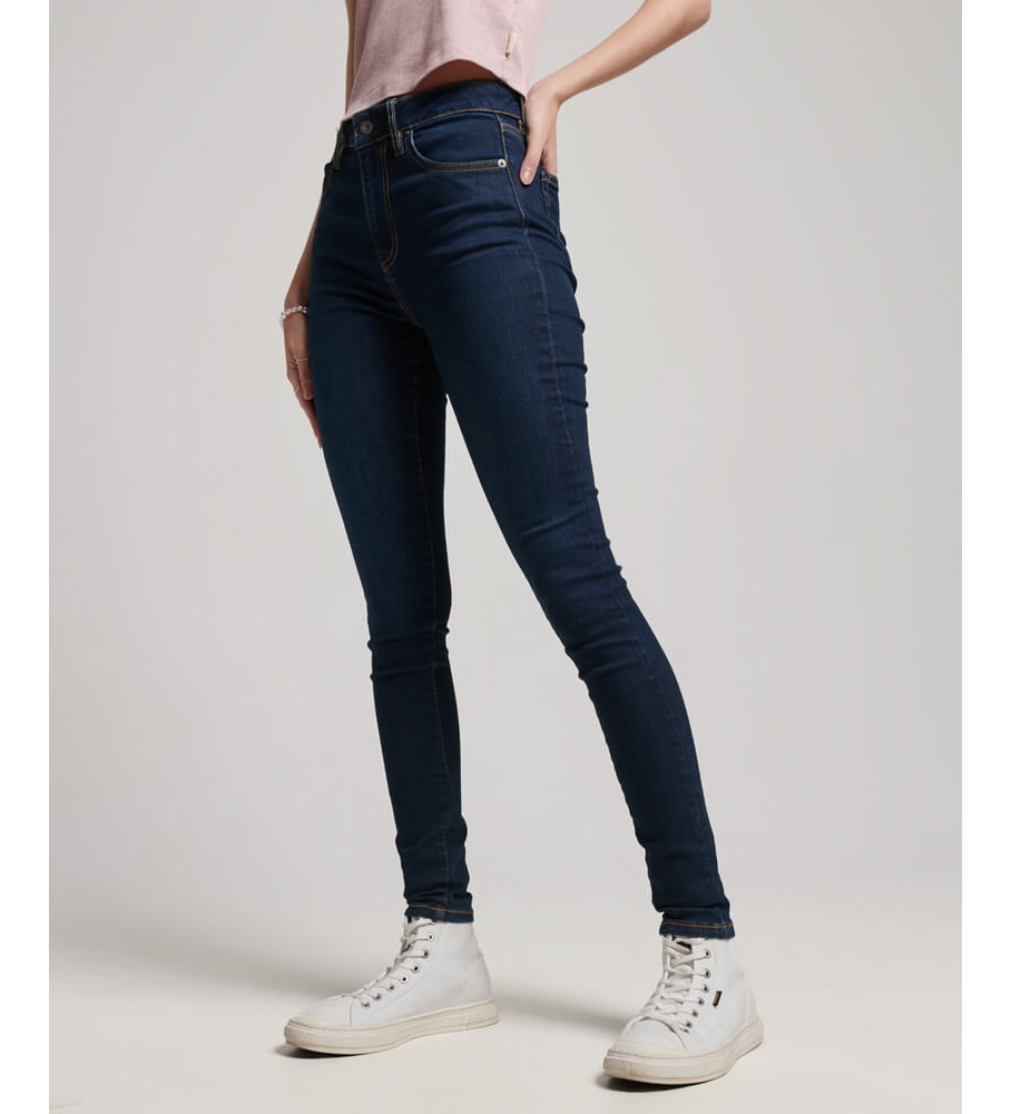 Calça jeans skinny de cintura alta Superdry em algodão orgânico azul-marinho