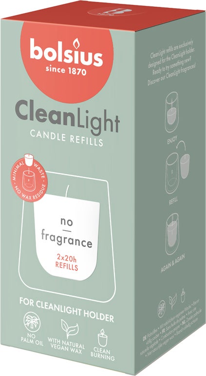Bolsius navulling waxinelichten CleanLight wit 20 uur D 5,5 H 11,6 cm 2 stuks