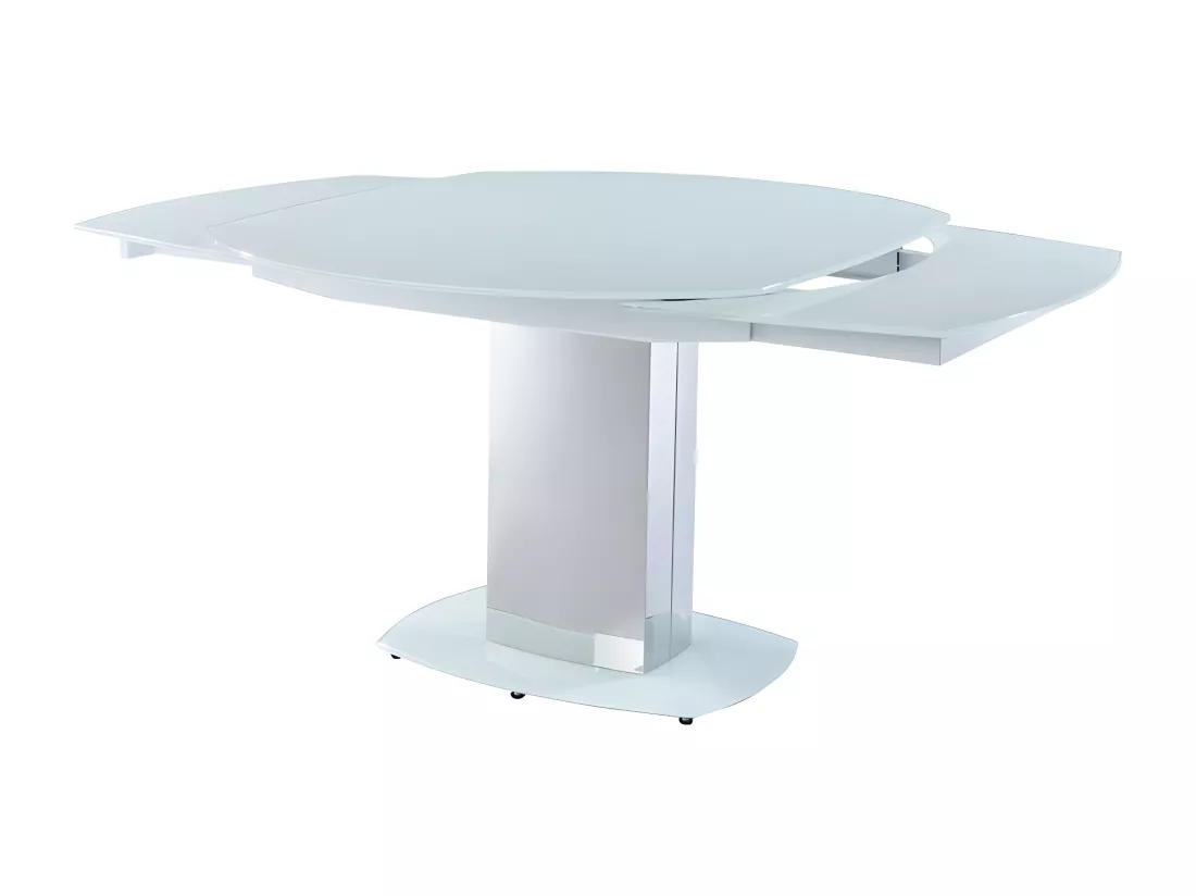 Table à manger extensible TALICIA - Verre trempé & métal - 6 à 8 personnes - Coloris Blanc