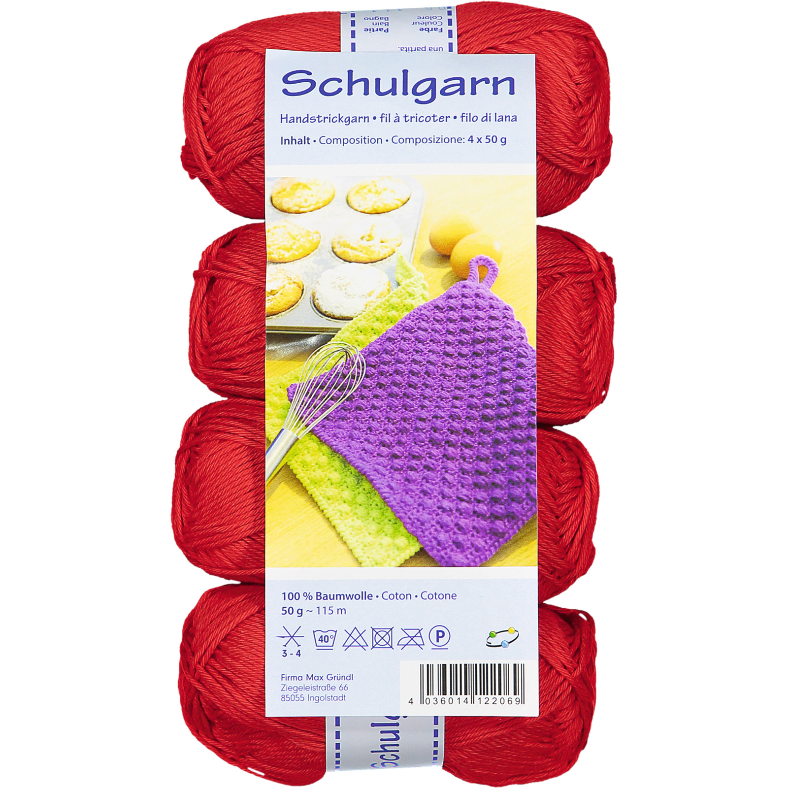 Schulgarn 4er 06-rot 200 gr. uni