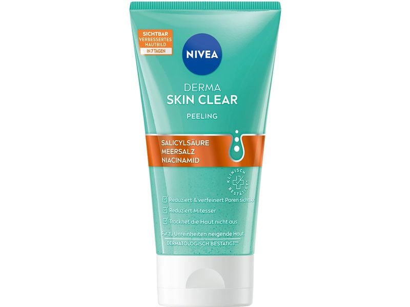 NIVEA Gesichtspeeling Derma Skin Clear 150 ml Peeling für zu Unreinheiten neigender Haut reduziert Mitesser und verfeinert das Hautbild