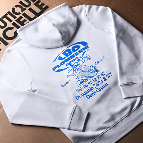 Sweat Capuche Drop Collection Plombier Blanc Bleu Roi