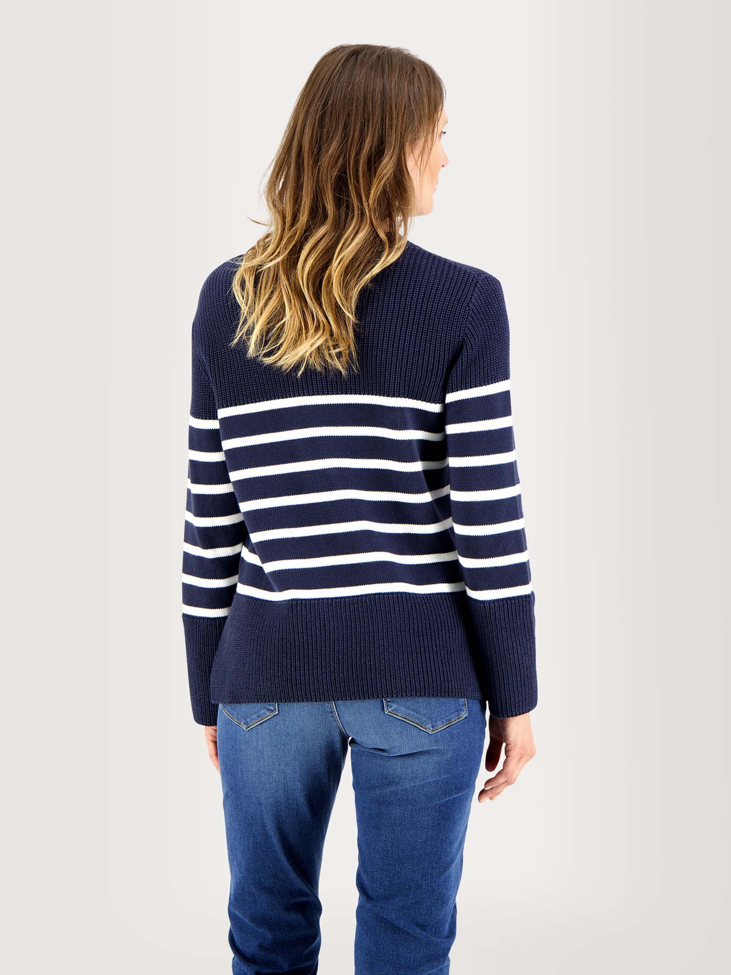 Pull Femme Coton Marinière Bleu Rayé Blanc