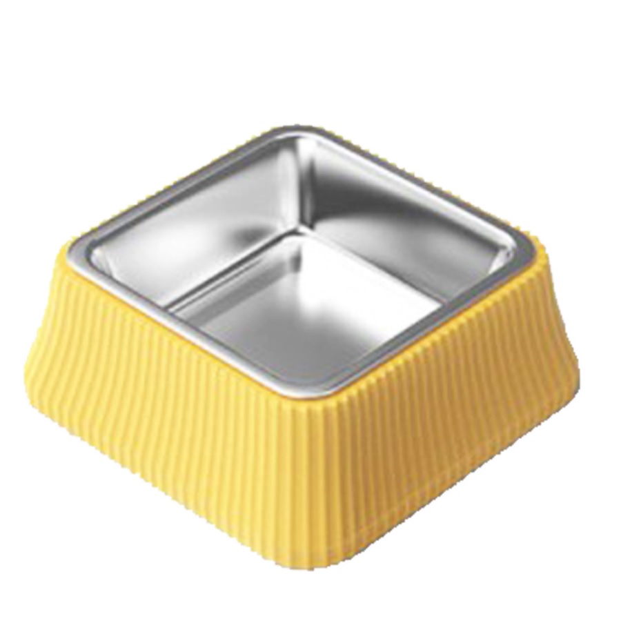 comedouro quadrado para animais de estimação em aço inoxidável