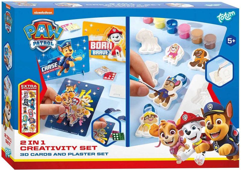 PAW Patrol - Totum Knutselset - 2-in-1 - Gips Gieten en Mozaïekstickers - Inclusief Verf en Penseeltje