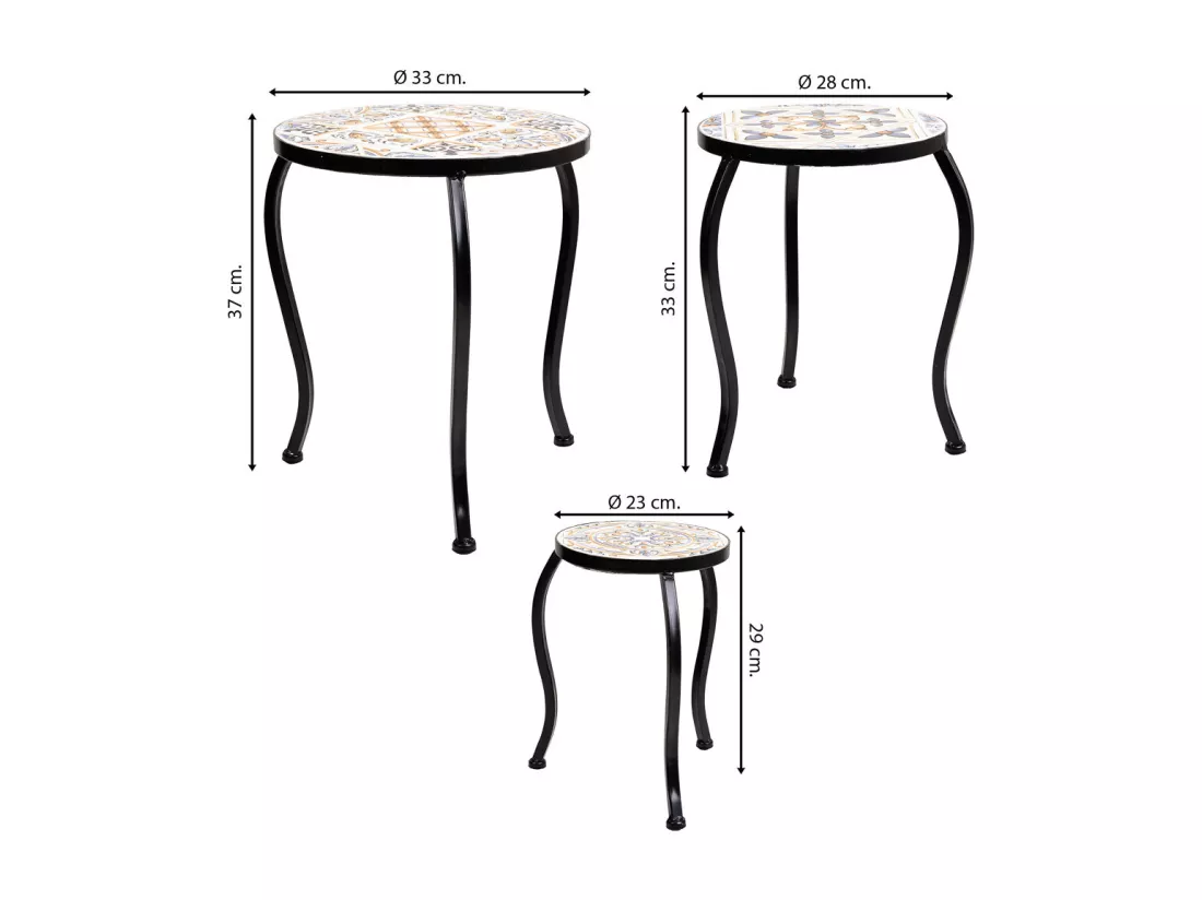 Ensemble de 3 supports en mosaïque et métal noirs
