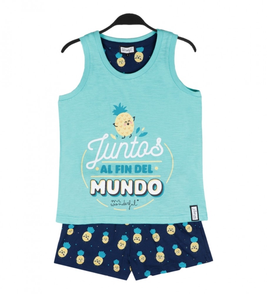 Pijama sem mangas Aznar Innova MR WONDERFUL Pia Azul