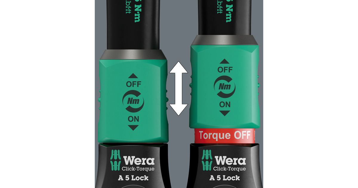 WeraClick-Torque Lock A 5 draaimomentsleutel  (Zwart/groen, Instelbaar, Torque Lock functie, omschakelratel, rechtsom vastdraaien, 2,5-25 Nm)