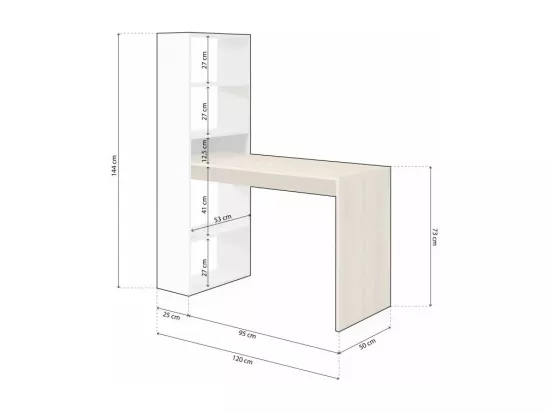 Bureau réversible avec étagère de rangement - L120 cm