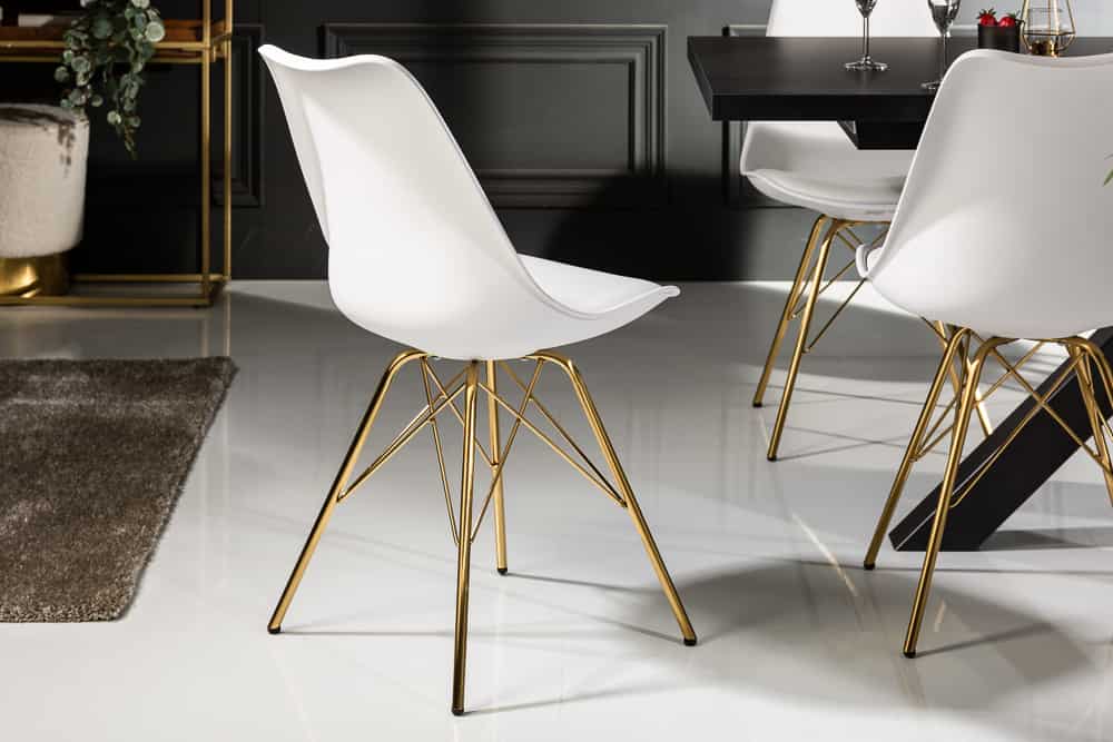 Design Stuhl SCANDINAVIA MEISTERSTÜCK weiß goldene Beine