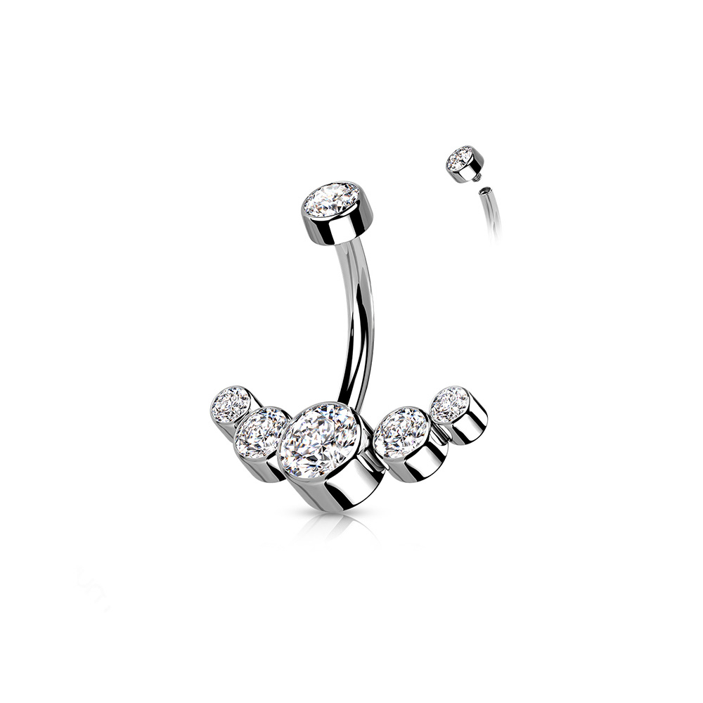 (10mm) Curved Barbell G23 Titan Bauchnabelpiercing Strass Stein Bogen mit Gewindeverschluss - Silber