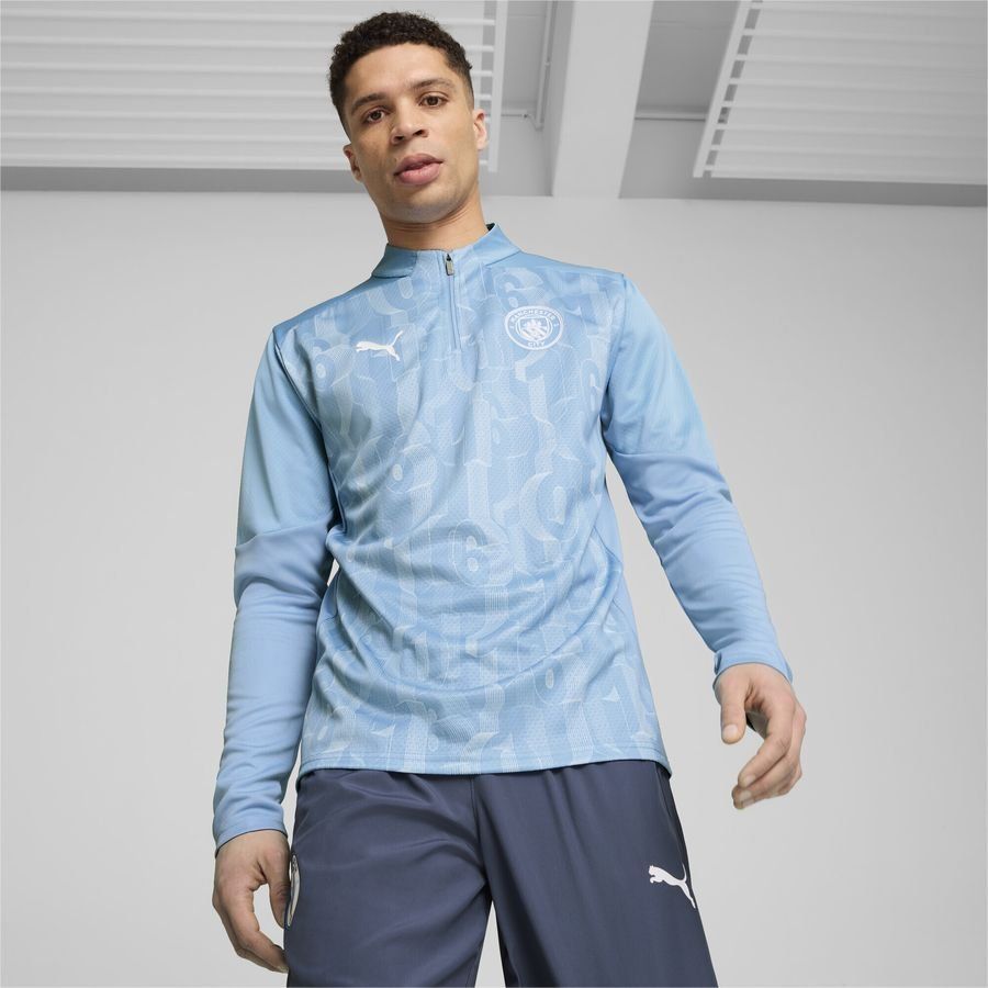 Manchester City Maillot d'Entraînement Avant-Match Fermeture Éclair 1/4 - Bleu Clair/Blanc