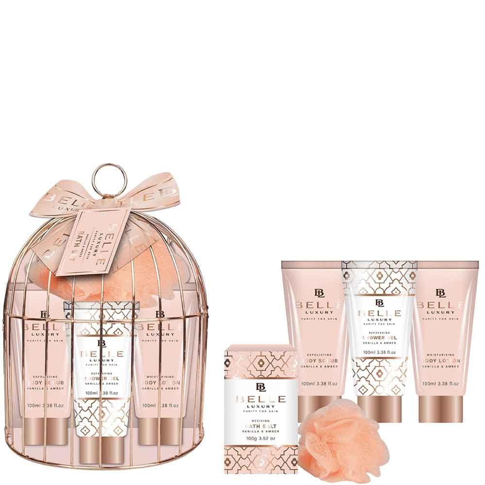 Coffret de bain & cage dorée - Belle Luxury in Amber - 5 produits