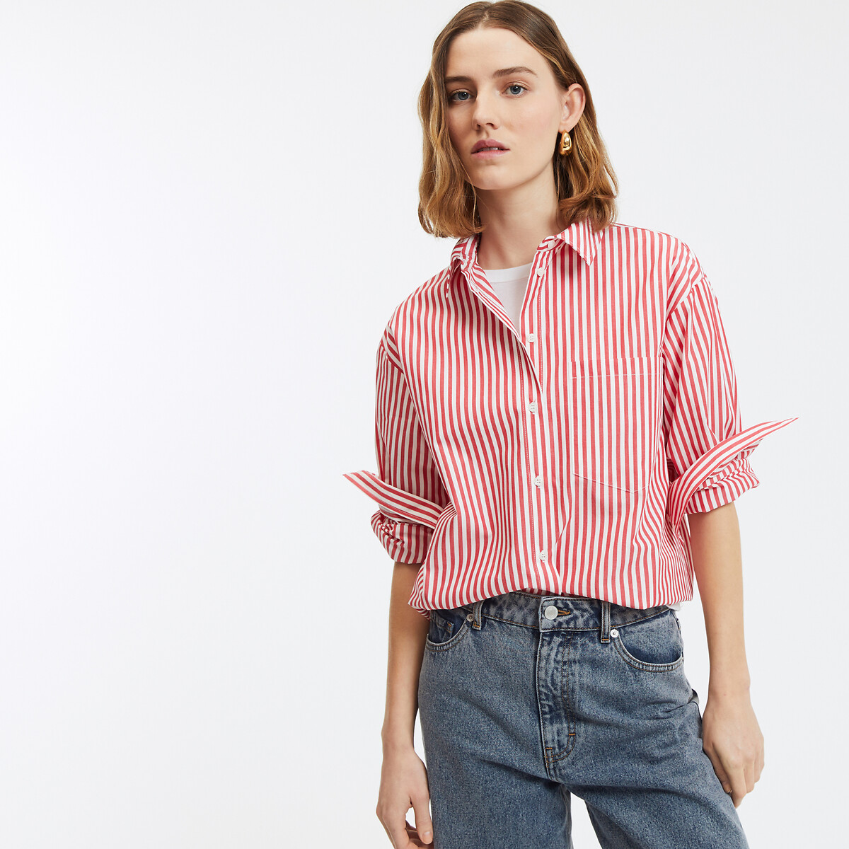LA REDOUTE COLLECTIONS<br>Camisa listrada de algodão, Assinatura MARLÈNE