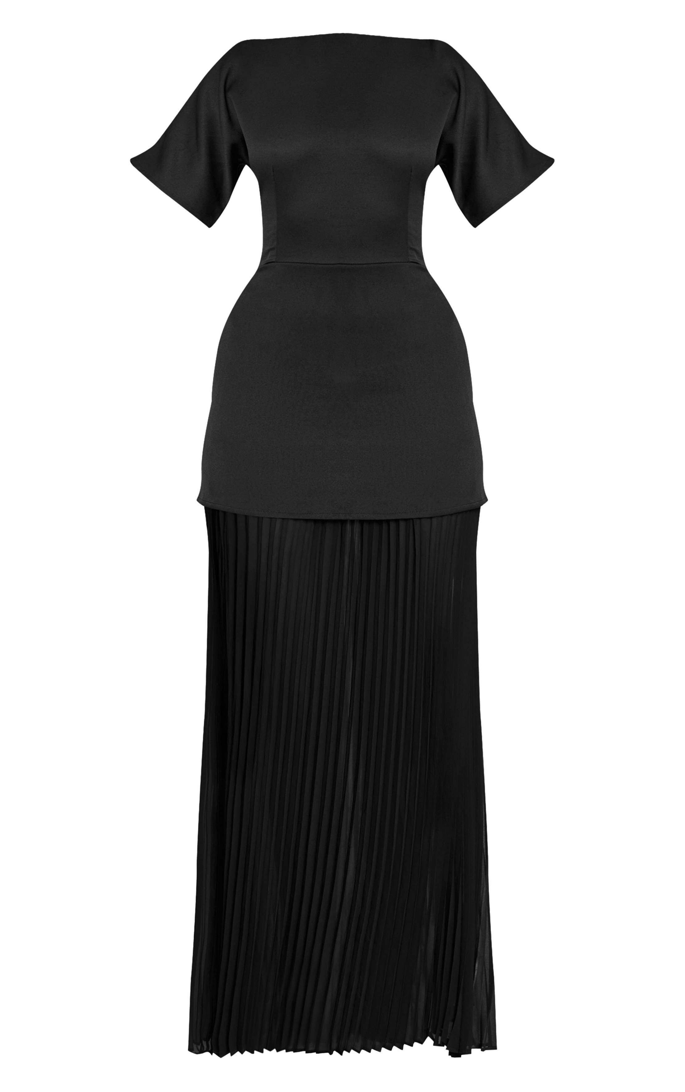 Noir Robe Maxi Ajustée En Satin Chocolat Avec Nœud Dos Et Ourlet Plissé