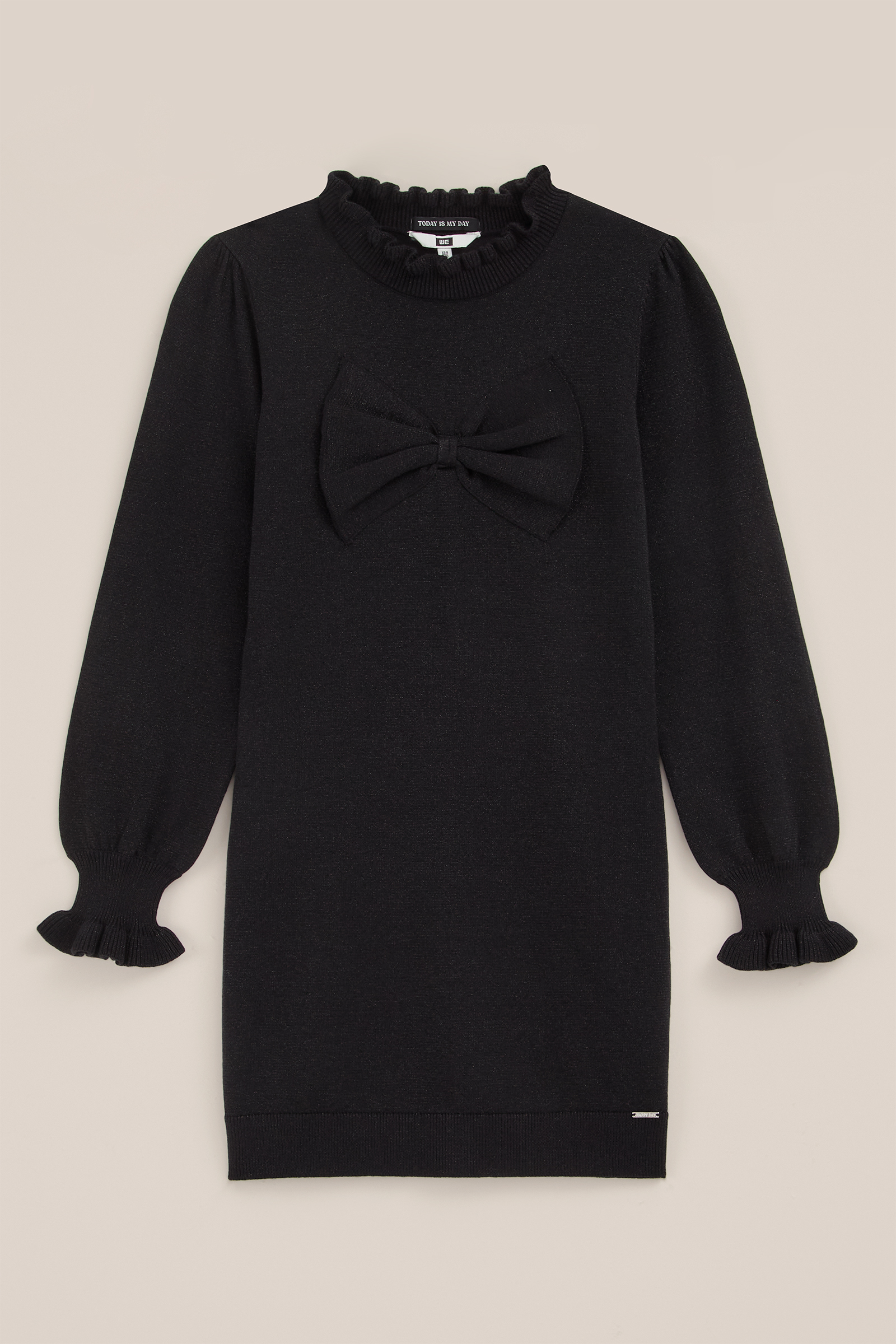 Meisjes gebreide jurk met glittergaren WE Fashion Zwart