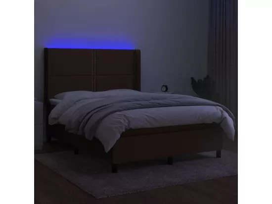Sommier tapissier matelas et LED Marron foncé 140x190 cm Tissu