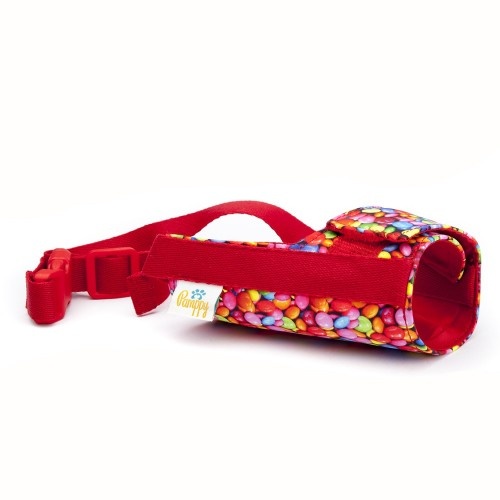 Focinheira Pamppy com velcro e guloseimas de chocolate para cães.