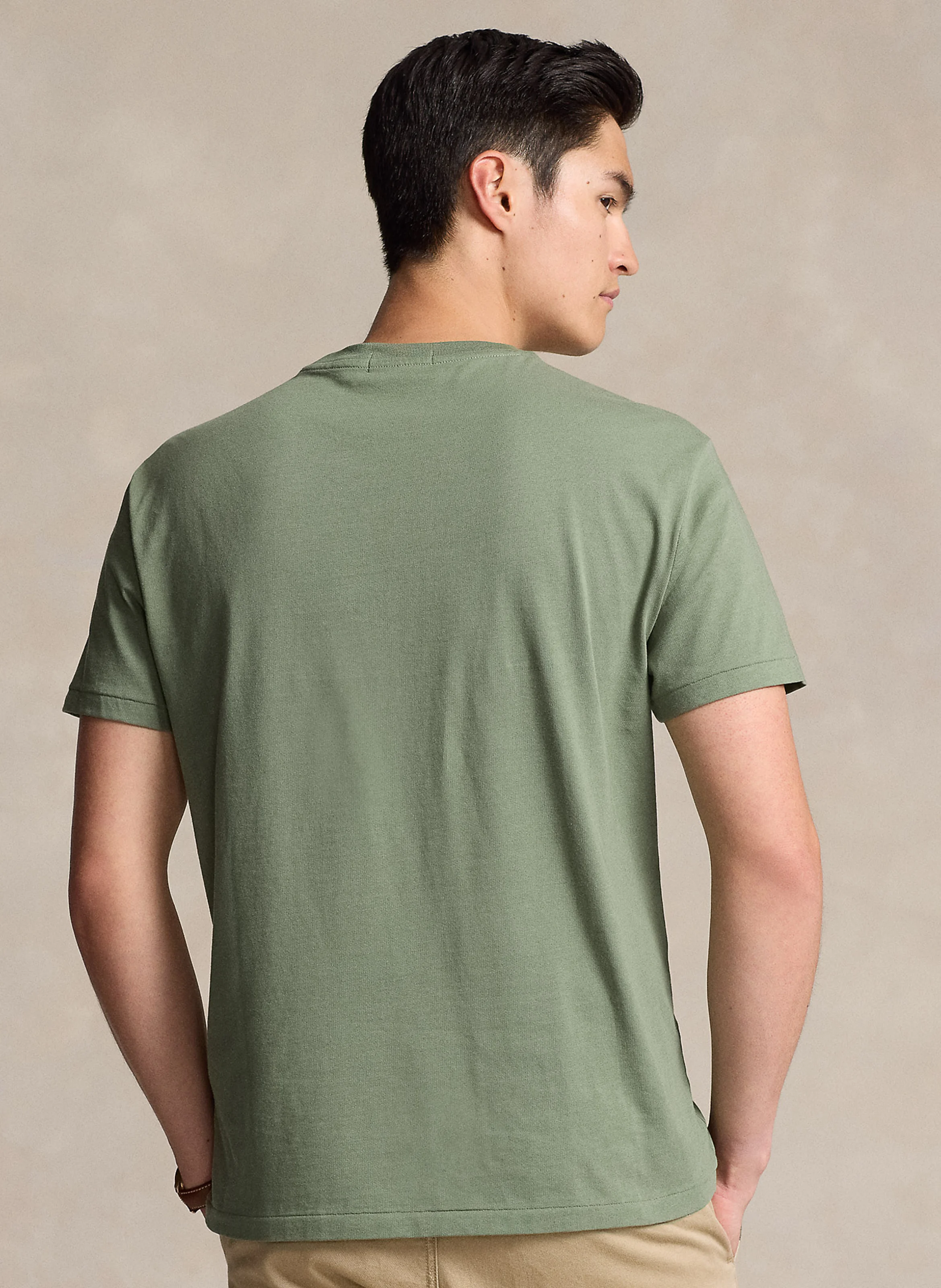 Tee-shirt col rond logo brodé en coton | Vert