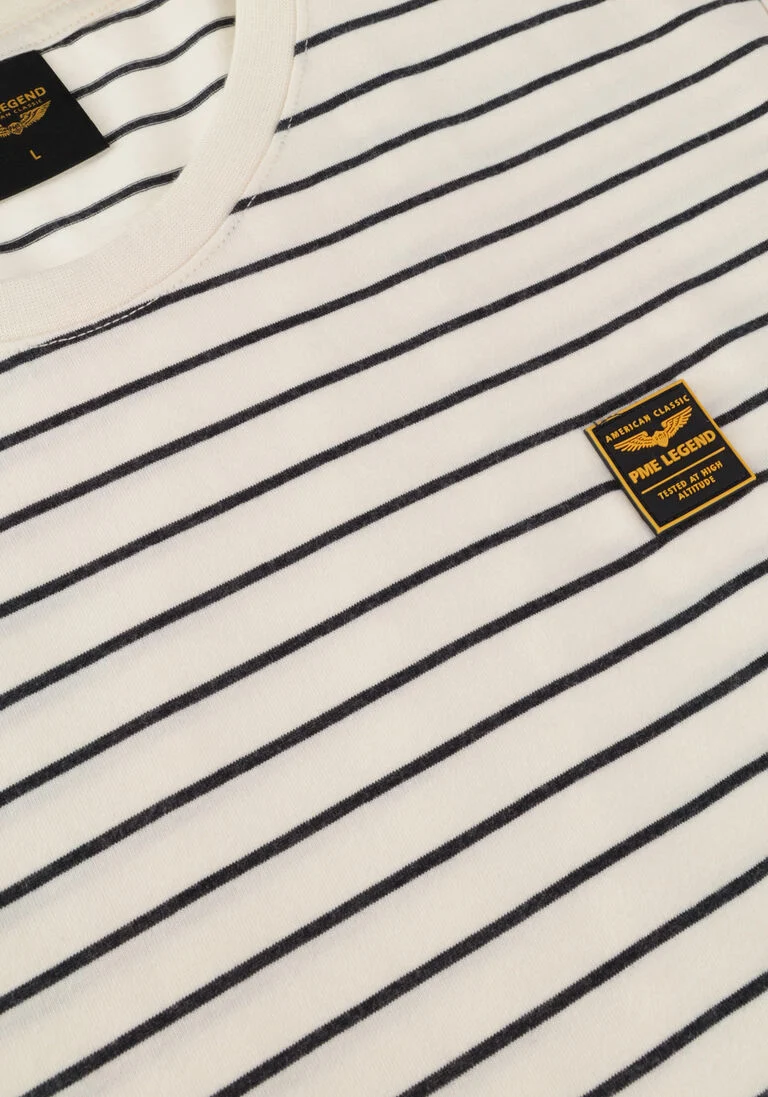 PME LEGEND gebroken wit pme legend t-shirt short sleeve r-neck yd melange striped jersey