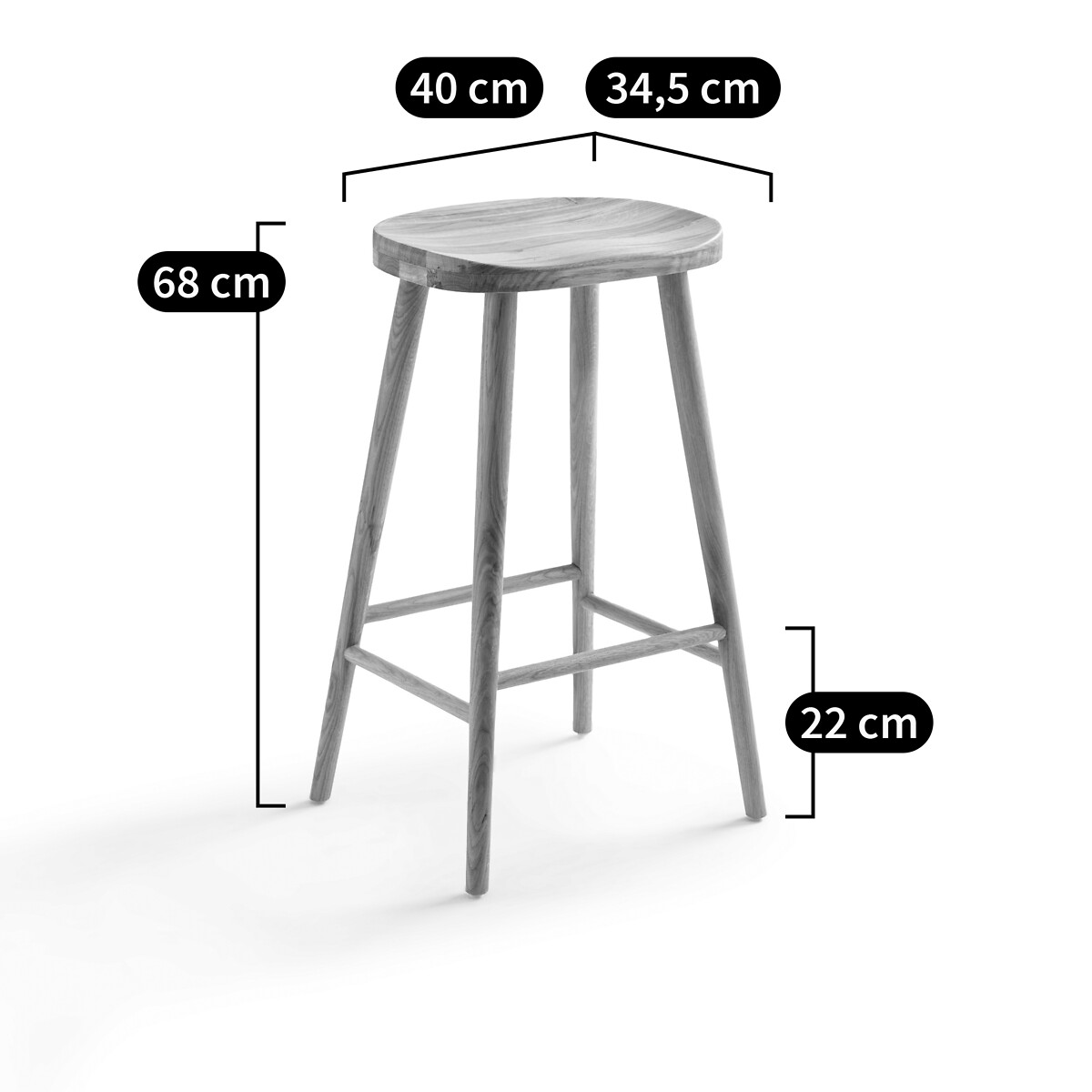 LA REDOUTE INTERIEURS<br>Banqueta de bar em carvalho maciço H68, Dragy