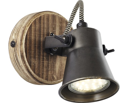 Wandspot, 1-lichts, HxB 13x9,5 cm, bruin/zwart