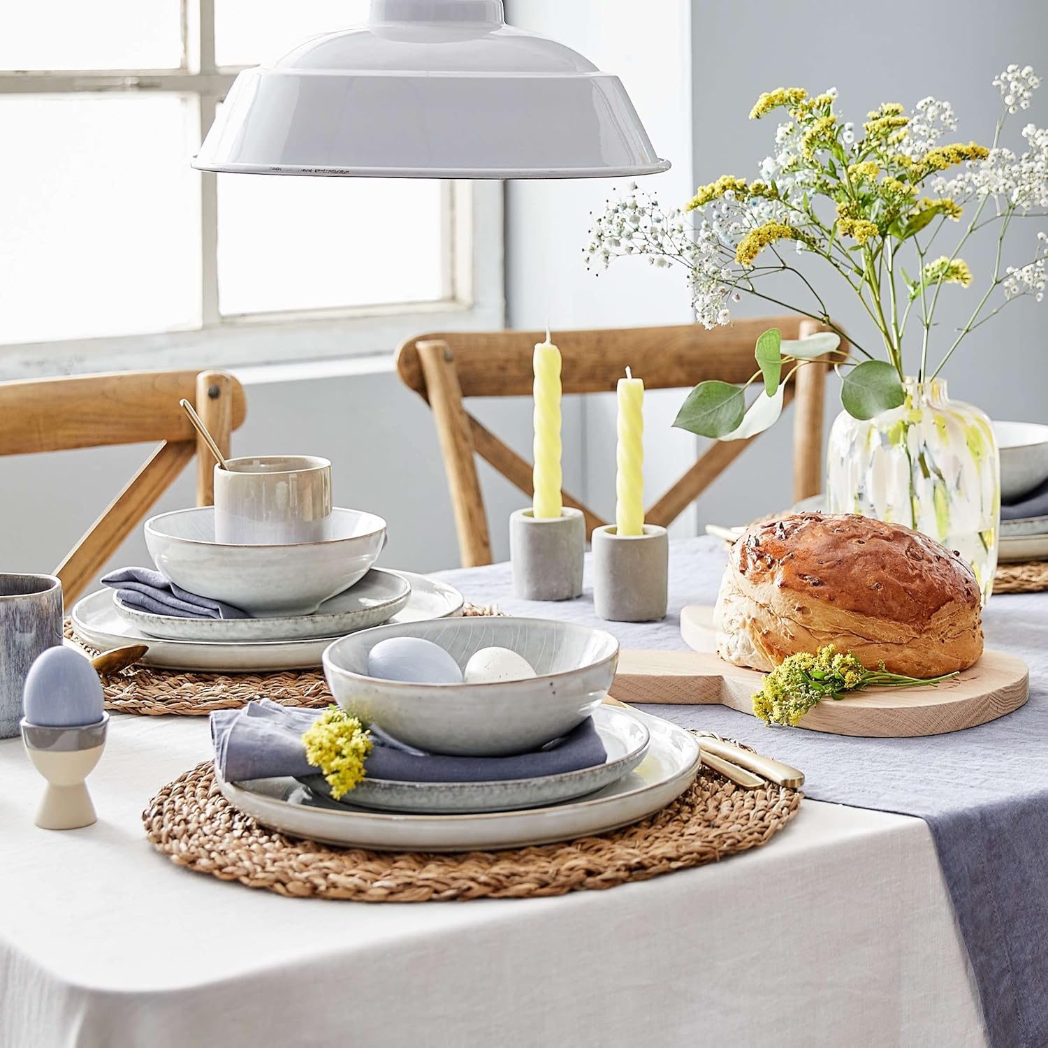 BUTLERS Geschirrset 4 Personen HENLEY Steinzeug Geschirr Set 16-tlg. Kombiservice | Tassen Schalen Kuchenteller Speiseteller | Landhausstill reaktive Glasur, Mikrowellen- & spülmaschinenfest