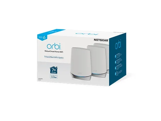 NETGEAR Orbi RBK753 - - Wi-Fi-system - (router, 2 extendere) - op til 5651 sq.ft - mesh - 1GbE - Wi-Fi 6 - Tri-Band