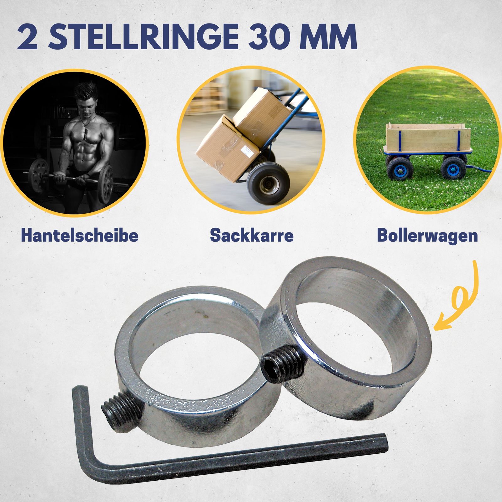 Best Sporting Stellring 30mm für Hantelscheiben, Sackkarre oder Bollerwagen I 2 Stellringe 30mm in Top-Qualität für Achse 30mm oder Edelstahlrohr 30mm I Klemmring I Klemmringe 30mm