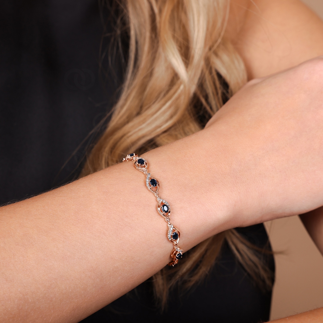 Saphir Armband 750/18 K Roségold mit Diamanten 0.44 ct H/si