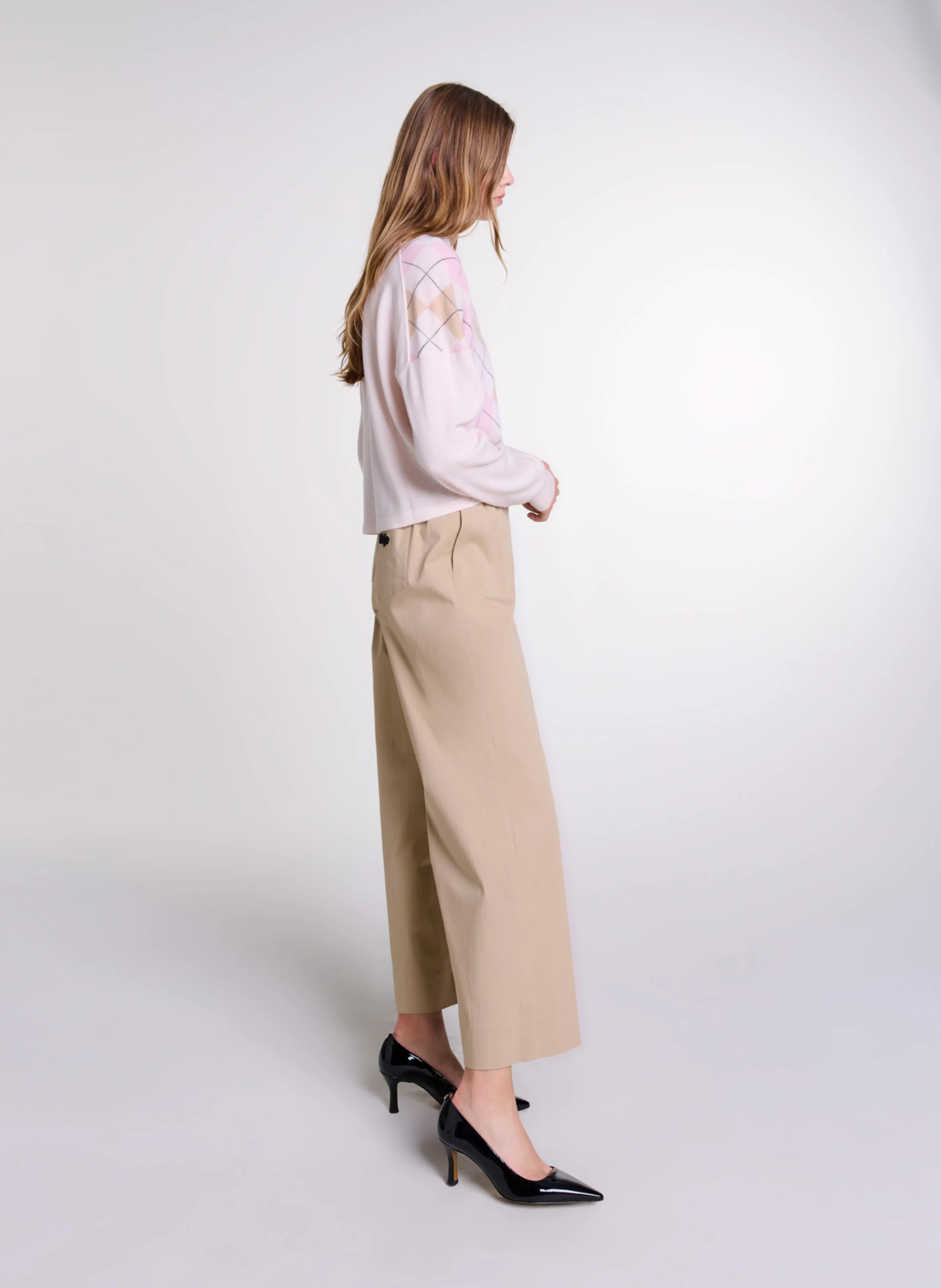 Pull court col polo en laine mélangée | Beige