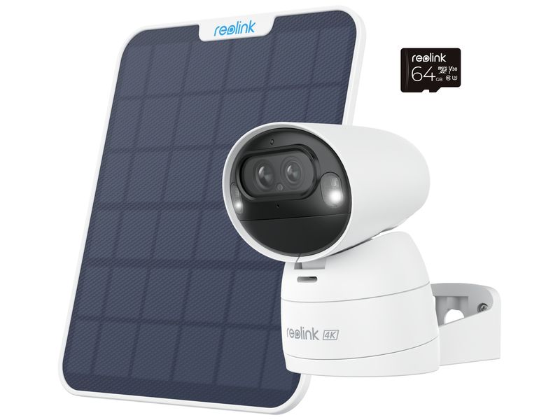 Reolink Netzwerkkamera Argus B730 Solar   64 GB 4K WLAN Solar Akkukamera mit Weitwinkel- & Teleobjektiv, Auto-Tracking, Auto-Zoom und Solar Panel