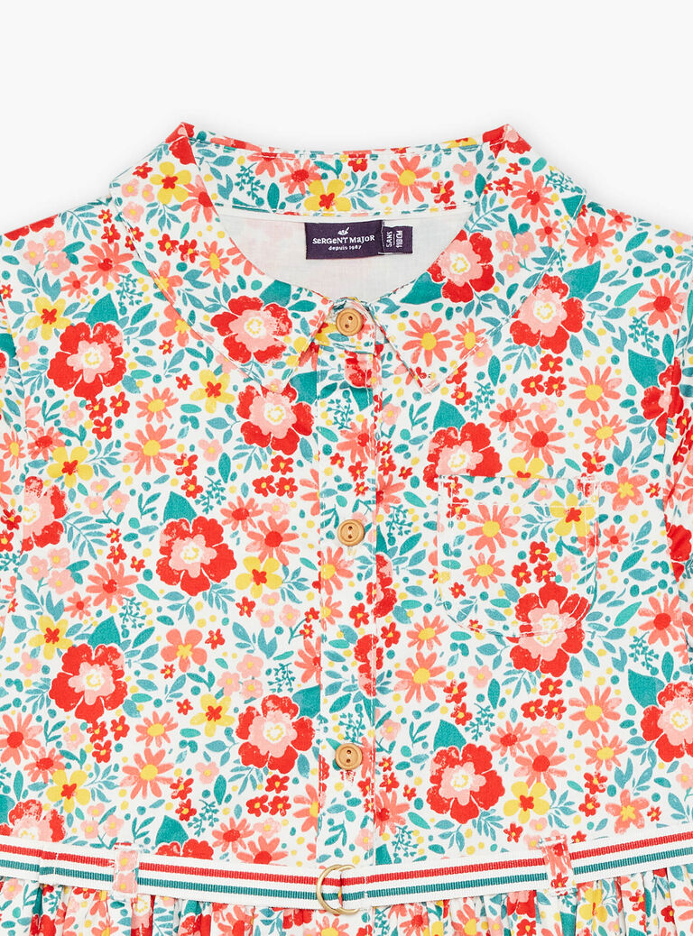Robe chemise écrue à fleurs