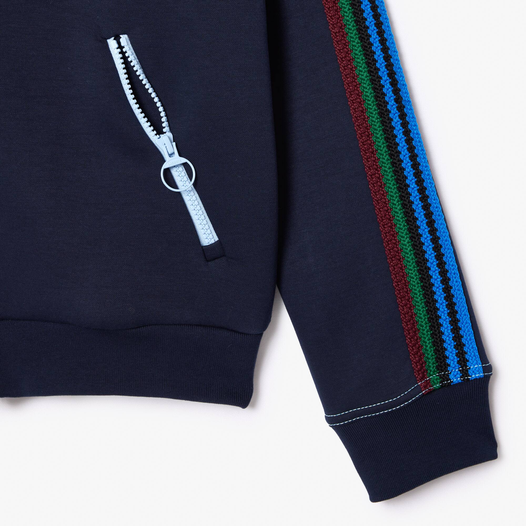Sweatshirt zippé Paris fabriqué en France à col tricoté contrasté Sweatshirts - Bleu - Lacoste - Femme