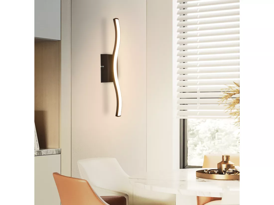 NETTLIFE Plafonnier LED chambre lampe de chambre moderne noir 6W design vague 3000K blanc chaud