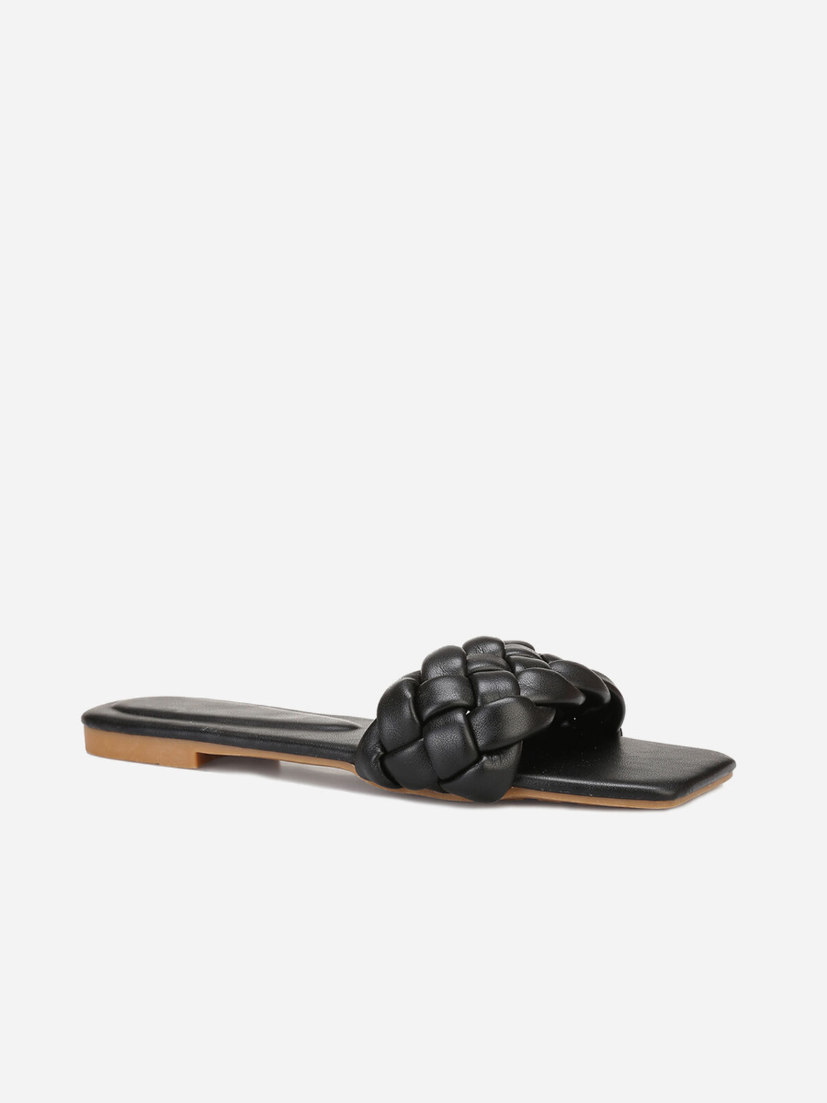 Mules plates à bride tressée- Noir