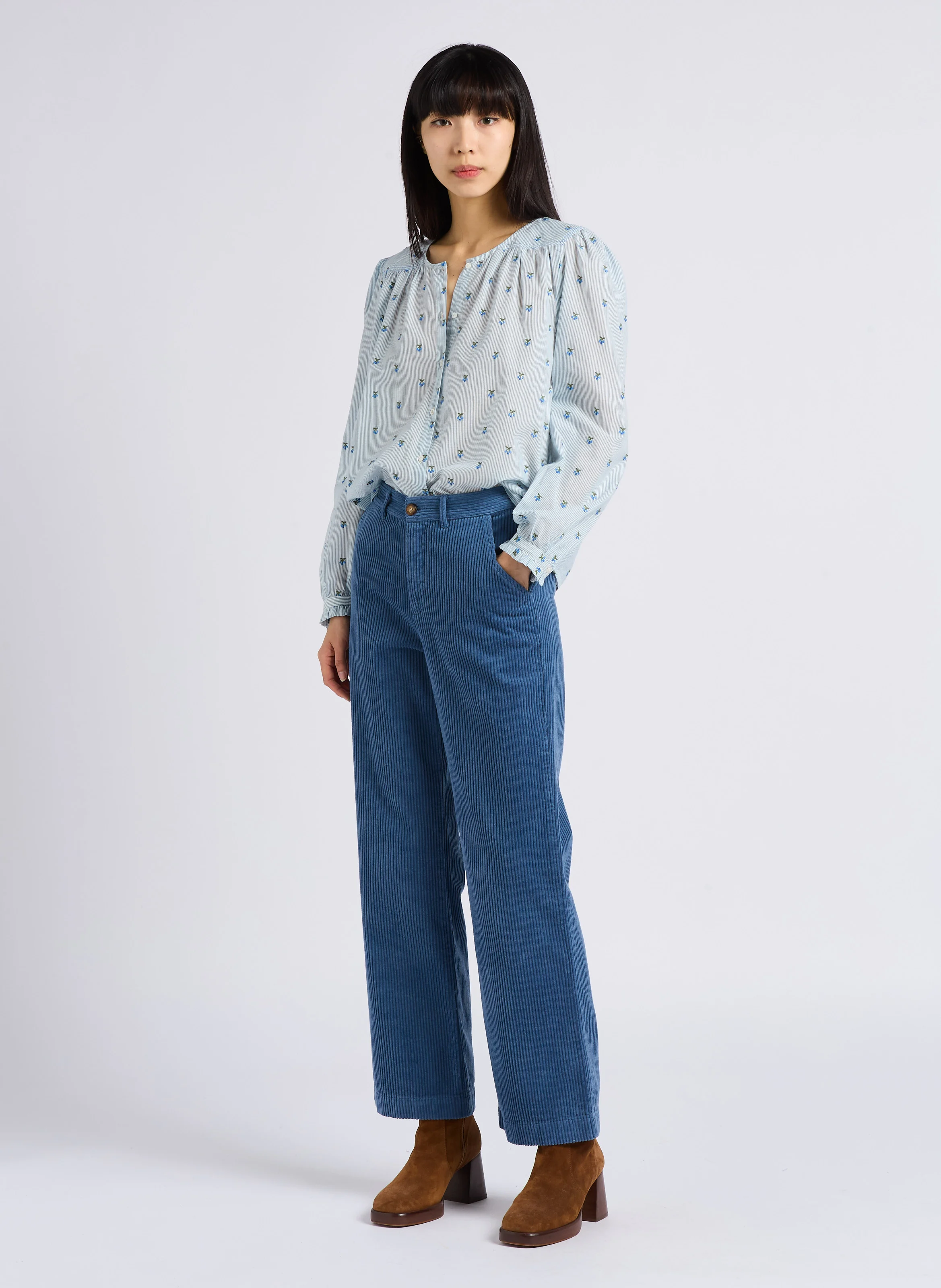 ANELLE - Pantalon en velours côtelé | Bleu