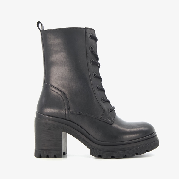 Harper leren dames veterboots met hak zwart