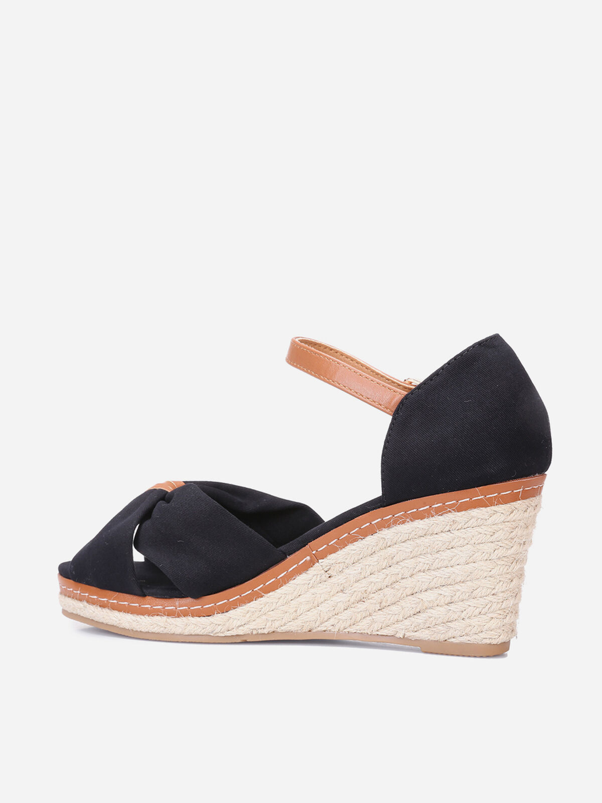Sandales compensées en tissu à noeud- Noir