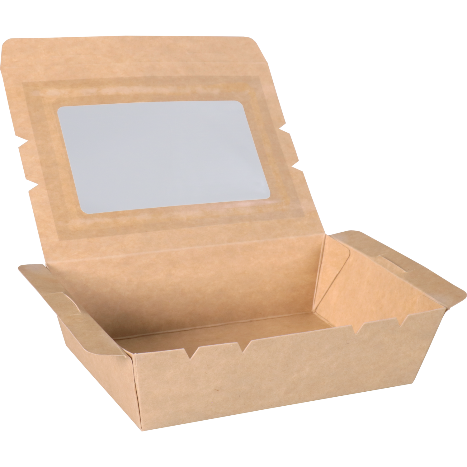 Depa Bak, Karton + PE + PET-coating, met venster, maaltijdbox, 150x100x45mm, bruin
